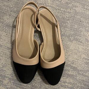 Elegant Beige and Black Women's Slingback Shoes